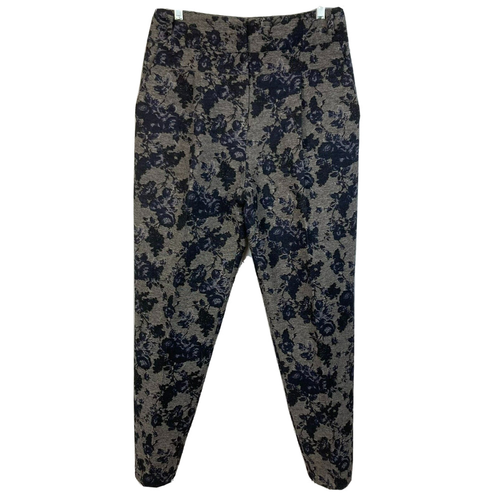 O'2nd Pants Womens Sz 8 Gray Navy Blue Floral Wool Dress High Rise Tapered Thick